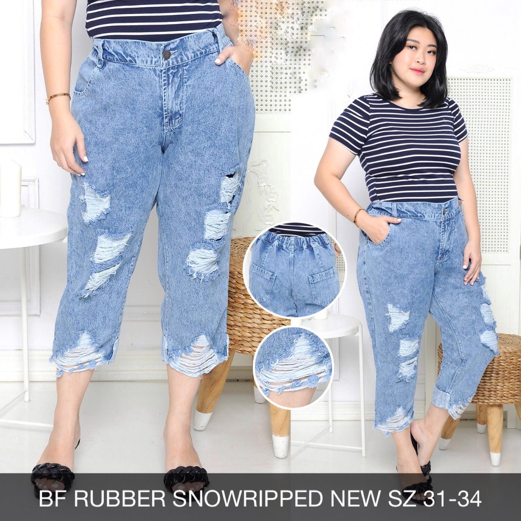 CELANA JEANS WANITA 7/9 BF RUBBER RIPPED SERIES