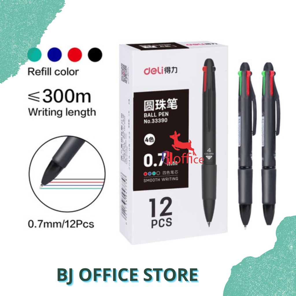 

PULPEN 4 WARNA DELI 33390 / 0.7 MM / Ballpoint 4 Warna Isi 12 Pcs