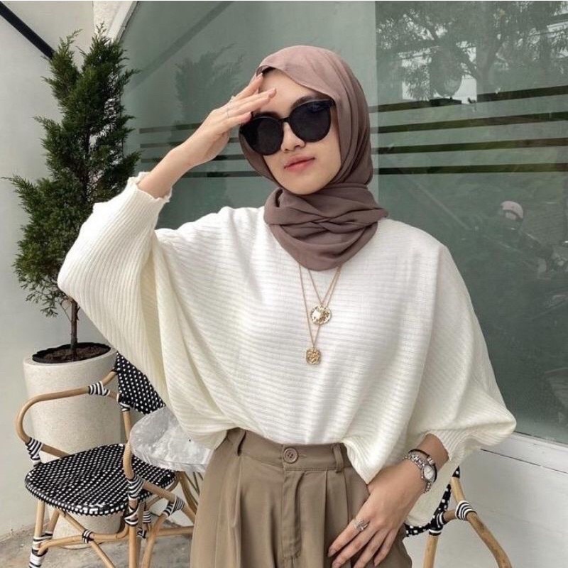 BLOUSE BAJU RAJUT BATWING | ATASAN WANITA MODEL KELELAWAR | OUTER RAJUT KALONG KNIT-7