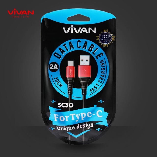 Kabel VIVAN SC30 Type C Fast Charging Kabel Data VIVAN 30CM 2.4A - Garansi Resmi 1 Tahun - SC30