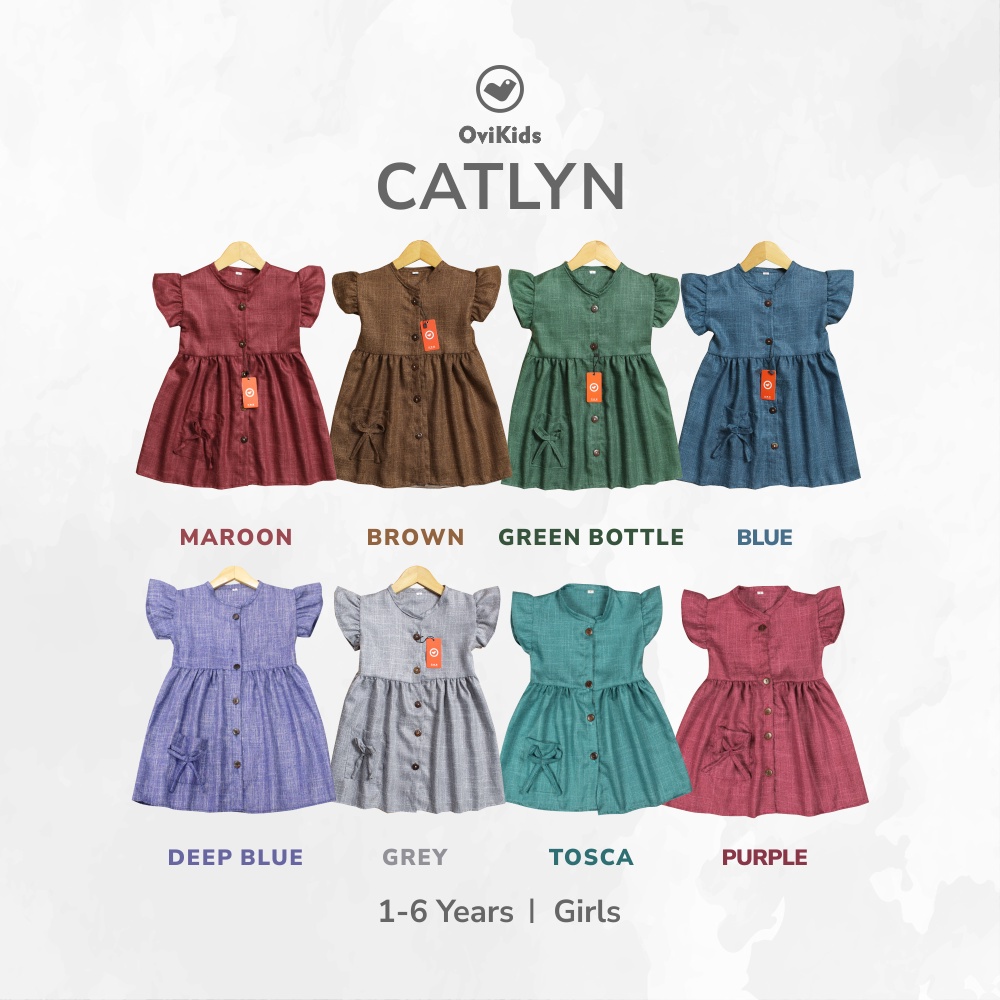 DRESS ANAK BAHAN LINEN TERUSAN ANAK DRESS CATLYN BAHAN PREMIUM 1-6 TAHUN OVIKIDS