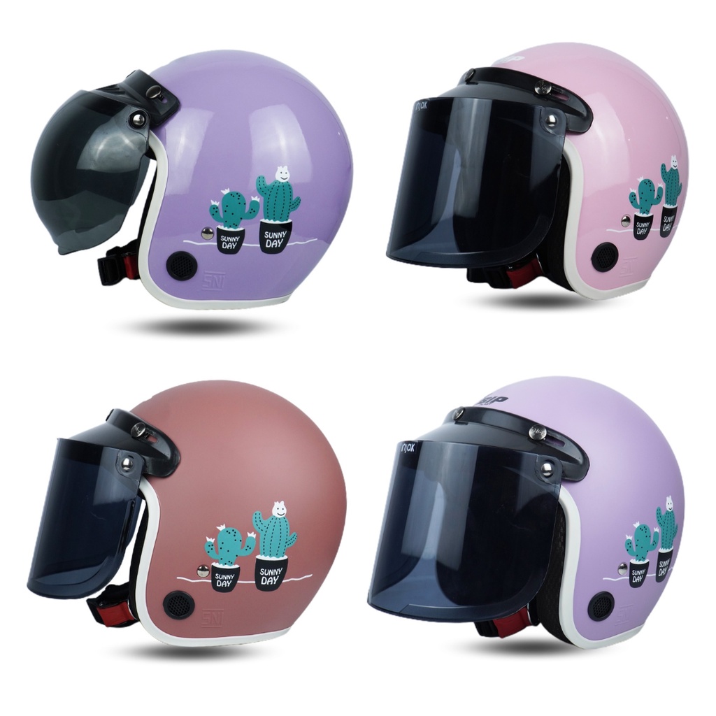 Helm Bogo Retro Dewasa SNI Pria Wanita Motif Kaktus Aesthetic Sunny Day