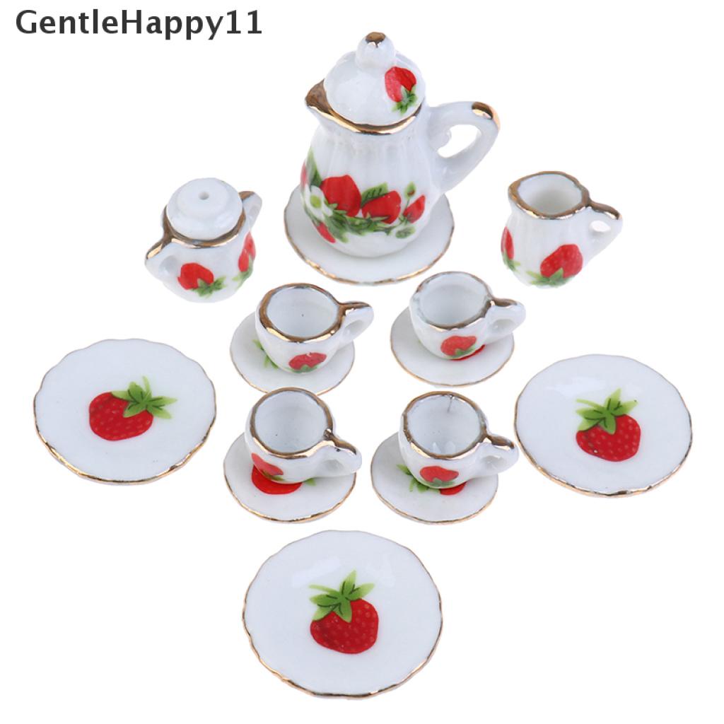 Gentlehappy 15Pcs / set Miniatur Peralatan Makan / Minum Teh Bahan Keramik Porselen Untuk Rumah Boneka 1: 12