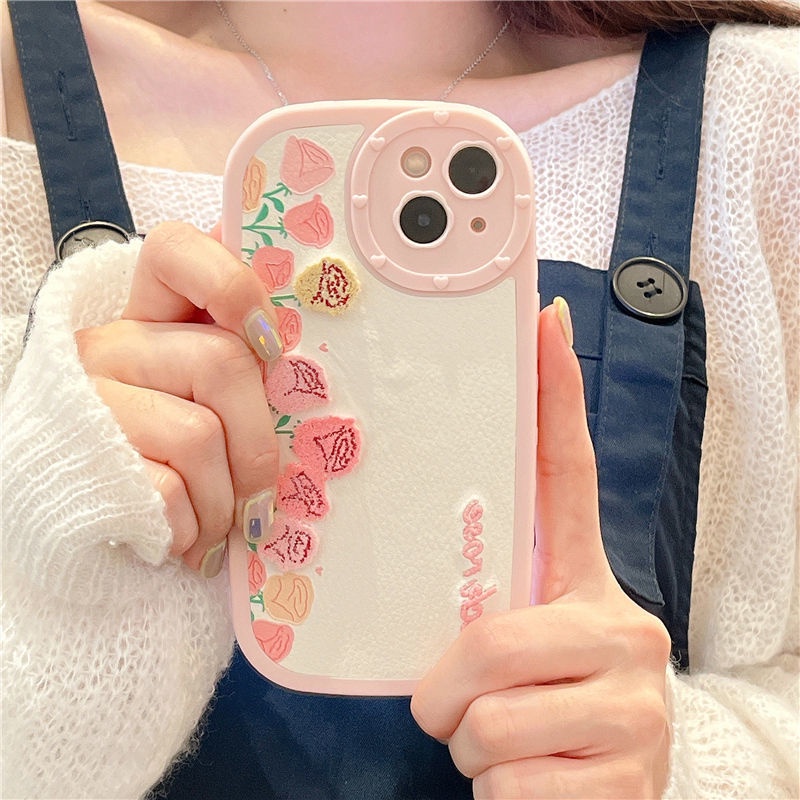 Case Motif Bordir Bunga Tulip Untuk iphone 12 13 11 Pro Max X Xs Max Xr Yih8