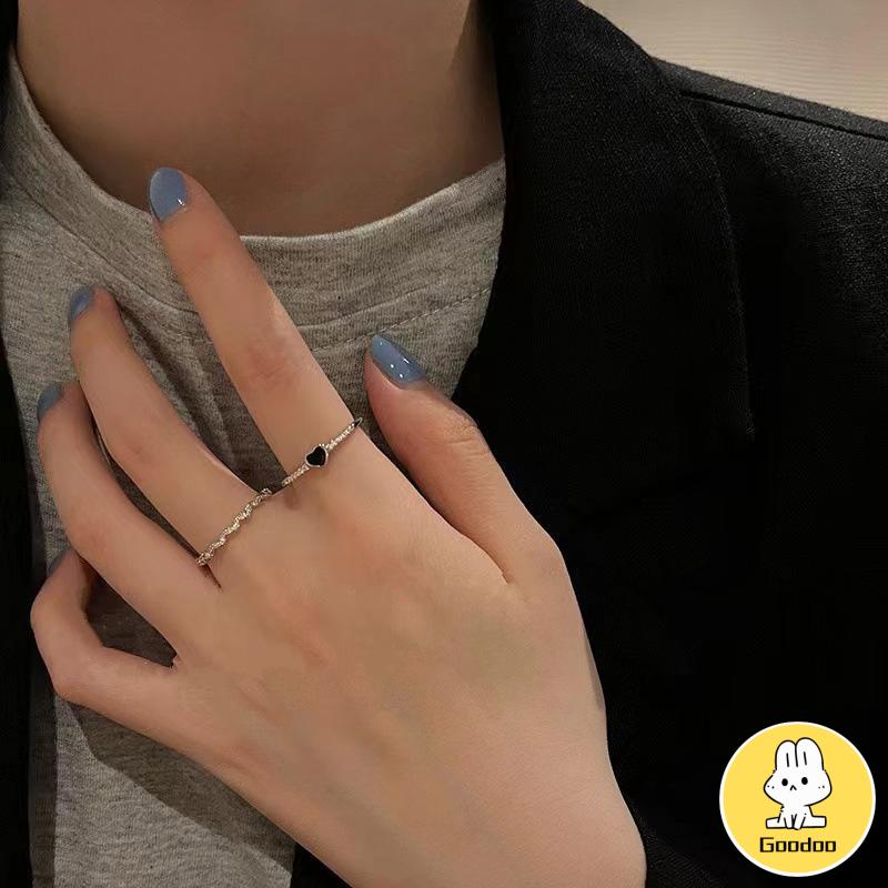 Set Cincin Jari Telunjuk Bahan Zirkon Warna Hitam Untuk Wanita -Doo