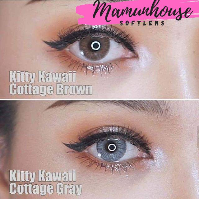 ORIGINAL Kitty Kawaii Cottage Natural Soflens Soflen Brown Grey Gray Soft Lens Minus Murah Softlense