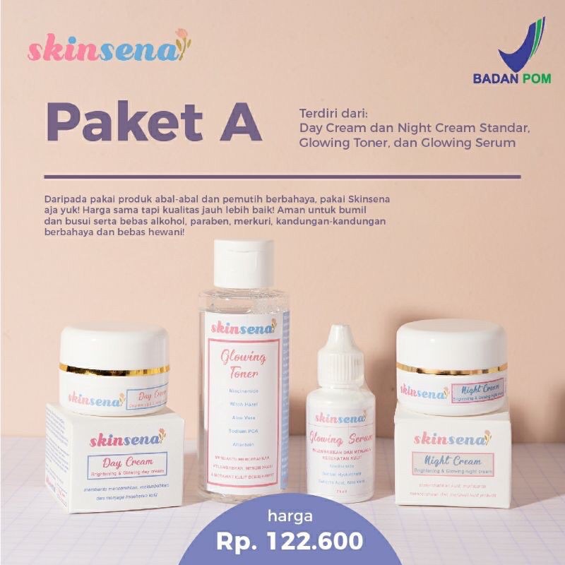 SKINSENA SKINCARE FACE GLOWING, ACNE SERIES, PAKET SKINCARE BPOM