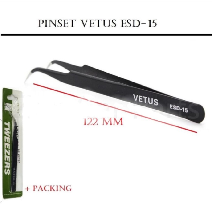 Pinset Tweezer Bengkok VETUS HRC40 ESD-15 Stainless Steel Curved