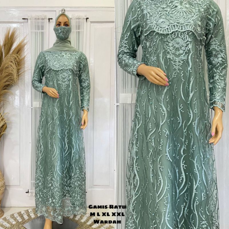 SatriaStore08 / Gamis Ratu Tulle Pesta / Gamis Brokat Tile Kondangan / Dress Kekinian Mewah / Baju G