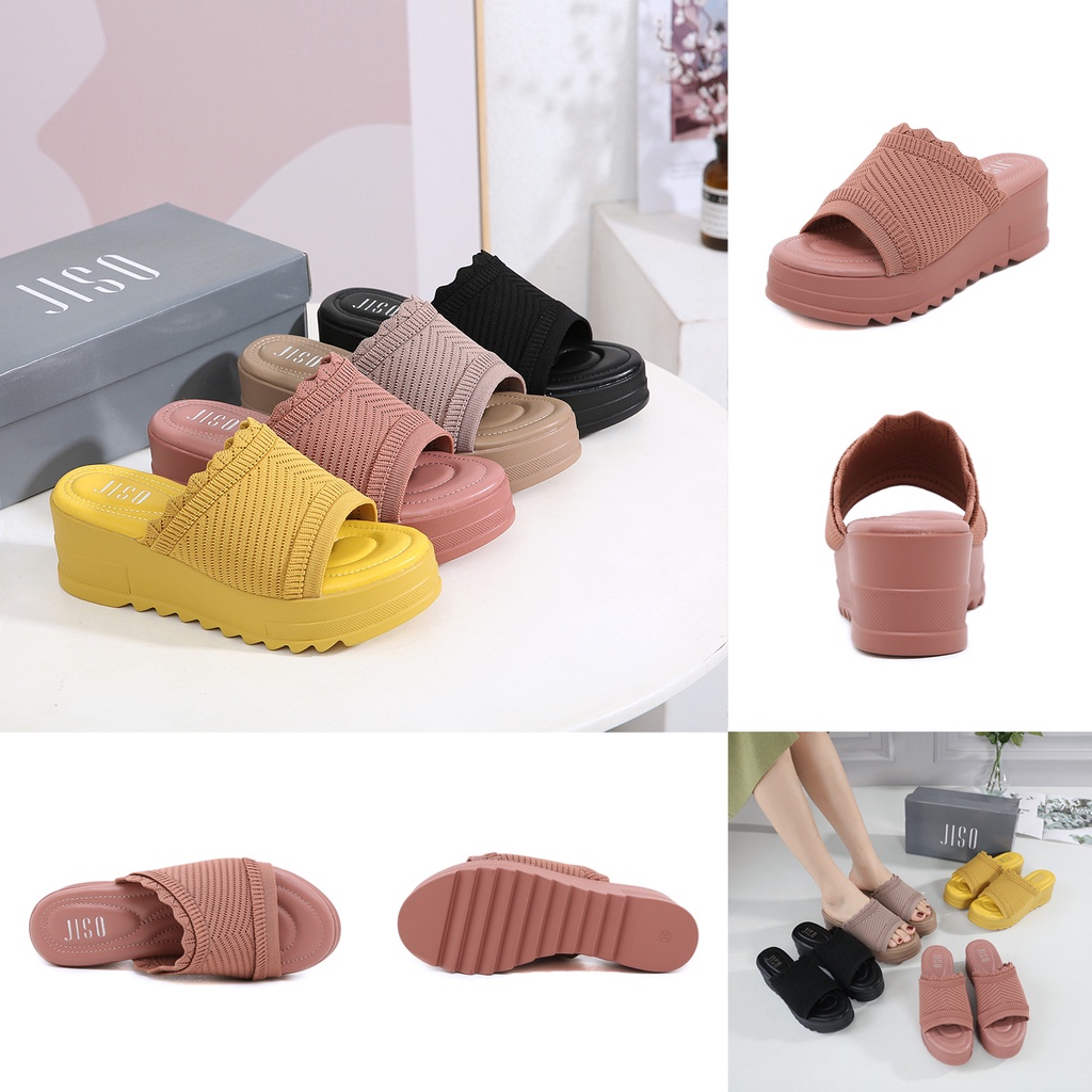 JISO RYONA TITAN Sandal Wedges Wanita Rajut 6cm Import