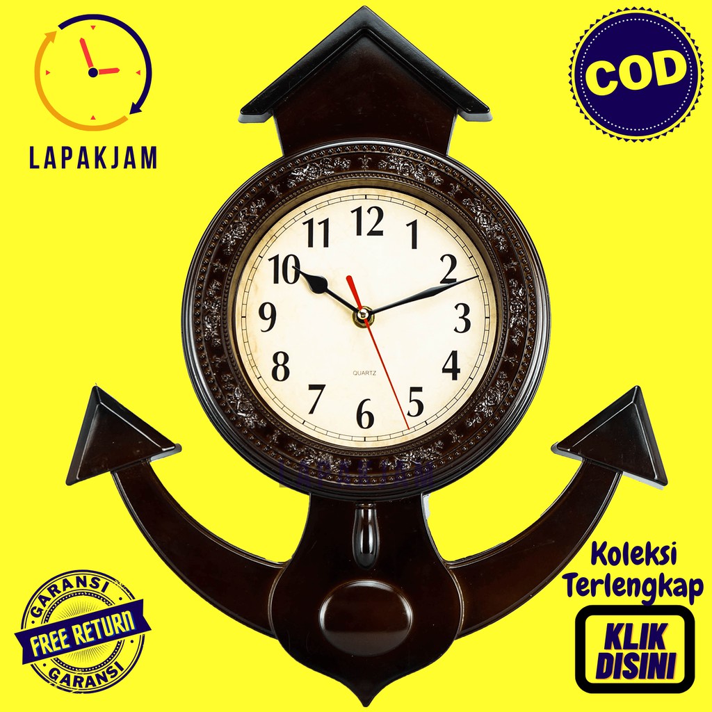Jam Dinding Quartz Hiasan Rumah Jangkar Kemudi Kapal Unik Besar Mobidec 35113 Coklat Coklat Corak