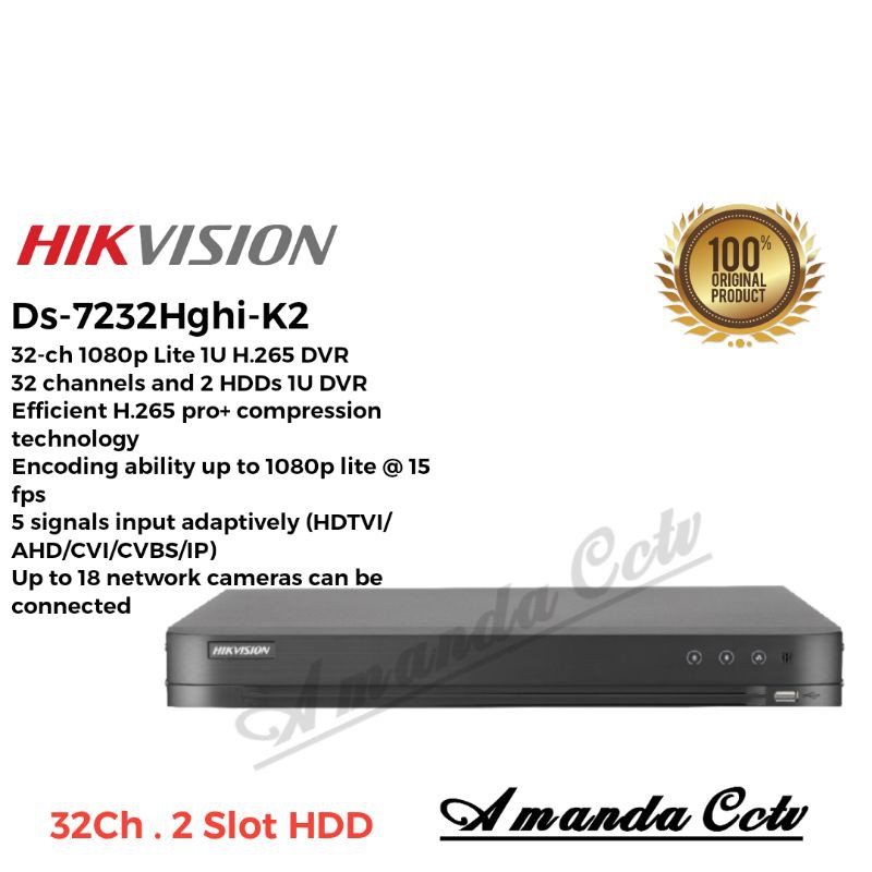 DVR Hikvision 32 Chanel Turbo 2Mp DS-7232HGHI-k2 2 Slot Hdd