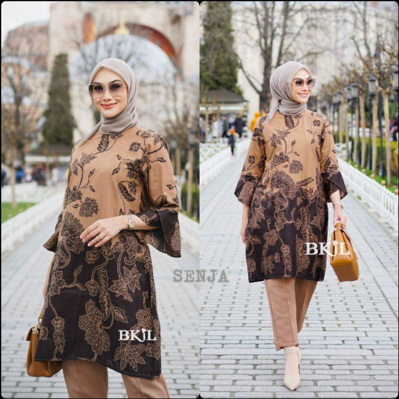 TUNIK Batik wanita ASJ SA HRB026 Kenongo Tunik Terompet coklt Panjang