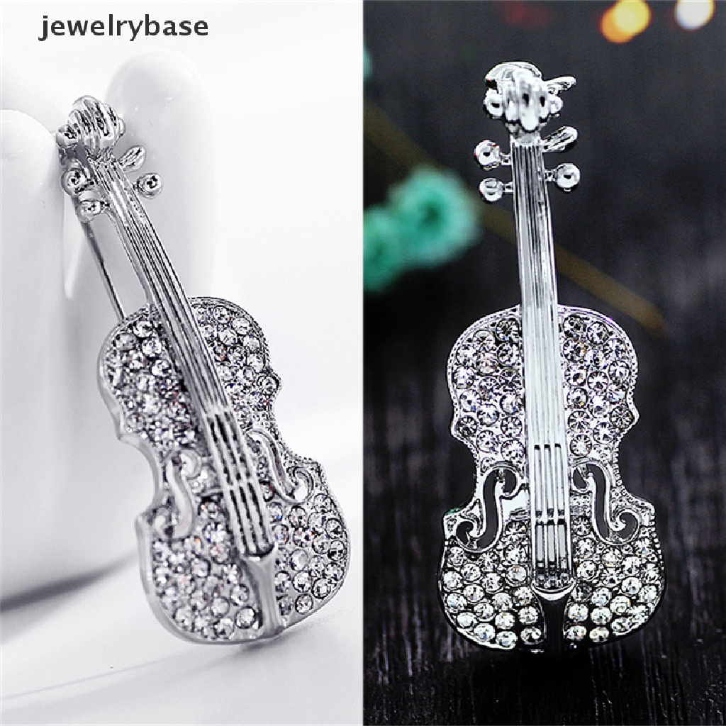 Bros Bentuk Biola Aksen Kristal Dan Berlian Imitasi Warna Emas / Silver Untuk Wanita