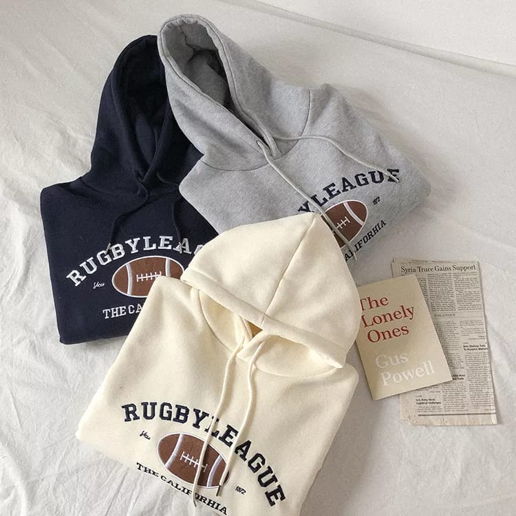 Parisdivarious Sweater Hoodie Jemper (Bordir) Bola Rugby Bahan Fleece Size S - XXL (Pria &amp; Wanita)