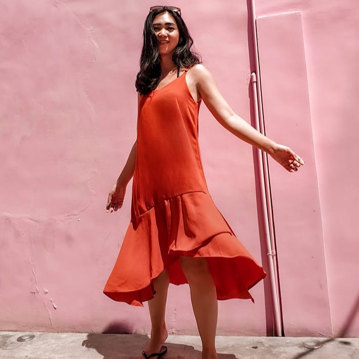 JIEUN KOREAN SUMMER DRESS Tanktop asymmetric dress pantai rok panjang tanpa lengan