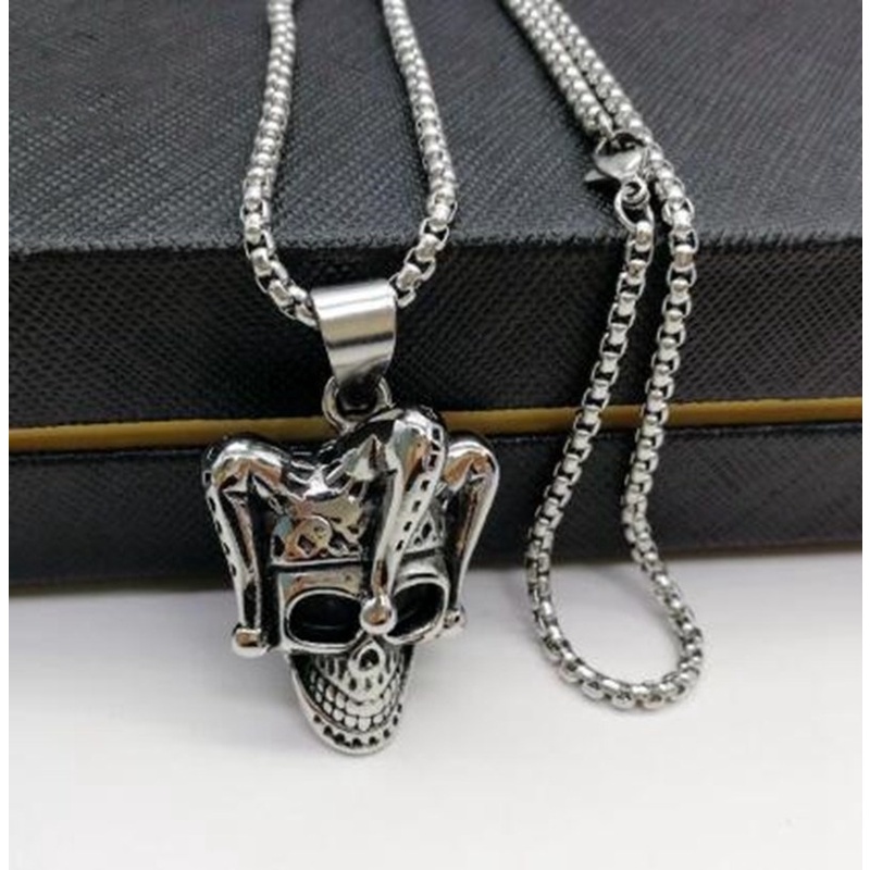 Vintage Fashion Punk Joker Skull Pendant Necklace Men Hip Hop Clown Skull Charm Necklace Jewelry