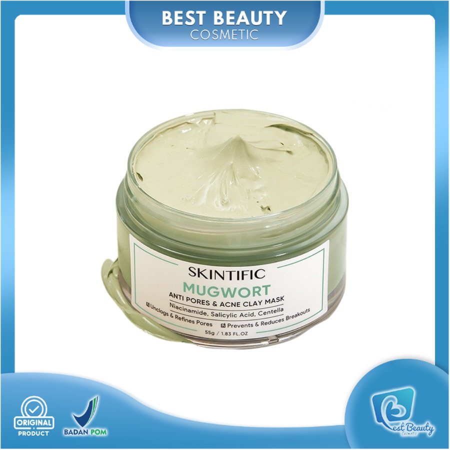 ★ BB ★  SKINTIFIC Mugwort Anti Pores &amp; Acne Clay Mask Pore Clarifying Wask Off Pack 55G 【BPOM】