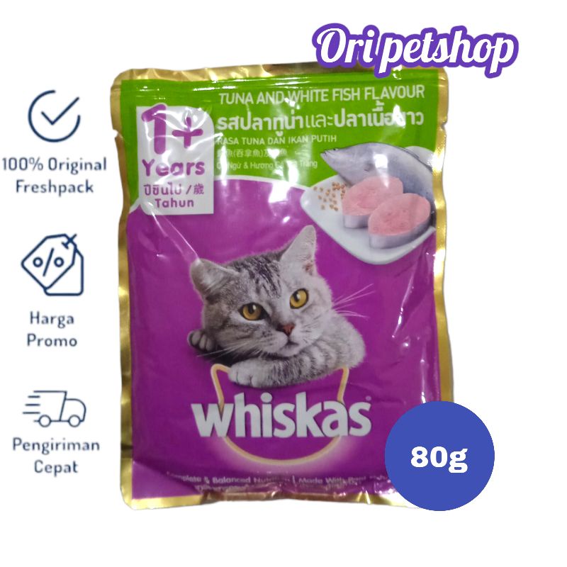 Whiskas Sachet Pouch 80g Wet Cat Wood - 1+ Tuna With Fish