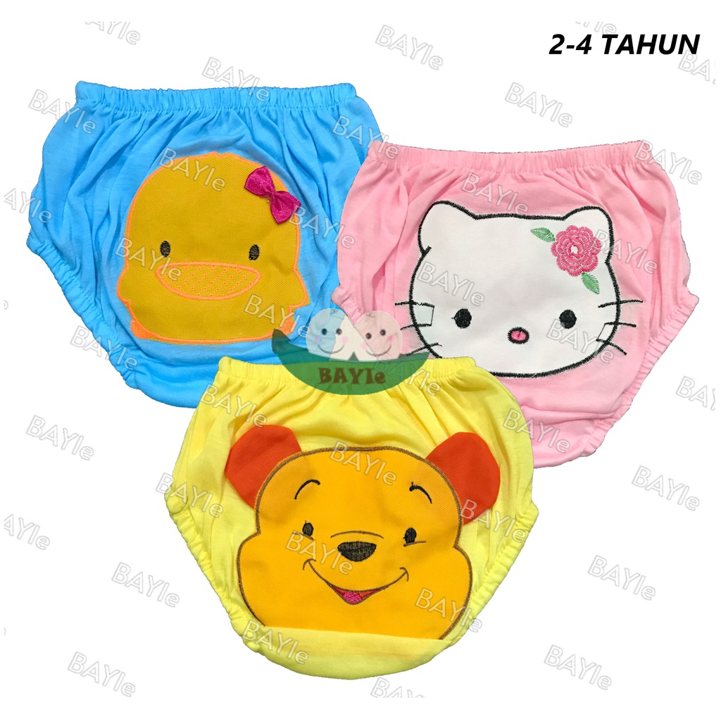 BAYIe - 12 Pcs Celana Dalam/CD Anak Perempuan Karakter POOH KITTY PIYO / CD anak cewek 2-4 TAHUN