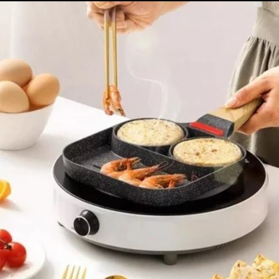 Panci 3in1 Sekat Lubang Frying Pan Teflon Peralatan Masak Dapur Wajan