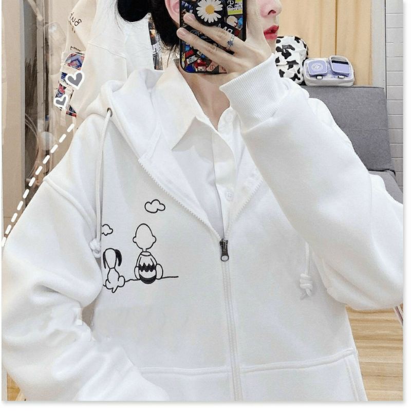 S - XXXXXL(6XL) Zip Hoodie SNOOPY Cute Dog Korean Fashion Pria Wanita BIG SIZE OVERSIZE Jumbo 6XL 5XL 4XL 3XL 2XL XL L M Jaket Resleting Kawaii Harajuku Jaketin aja Hitam Putih