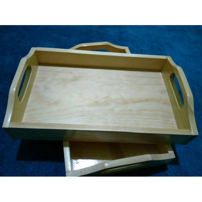 Nampan / Baki/ Tray Kayu Pinus 35 x25 cm pegangan melengkung