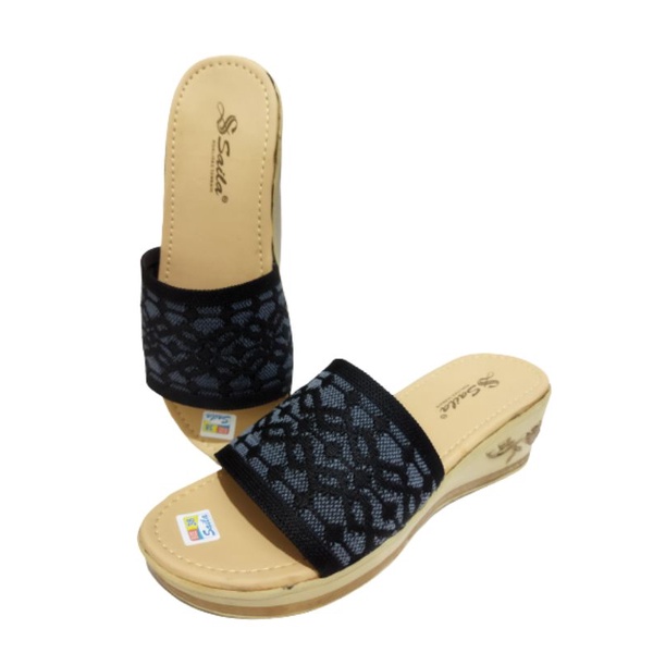 Sandal wanita wedges rajut motif bunga terbaru hak 5cm saila/sandal wanita wedges