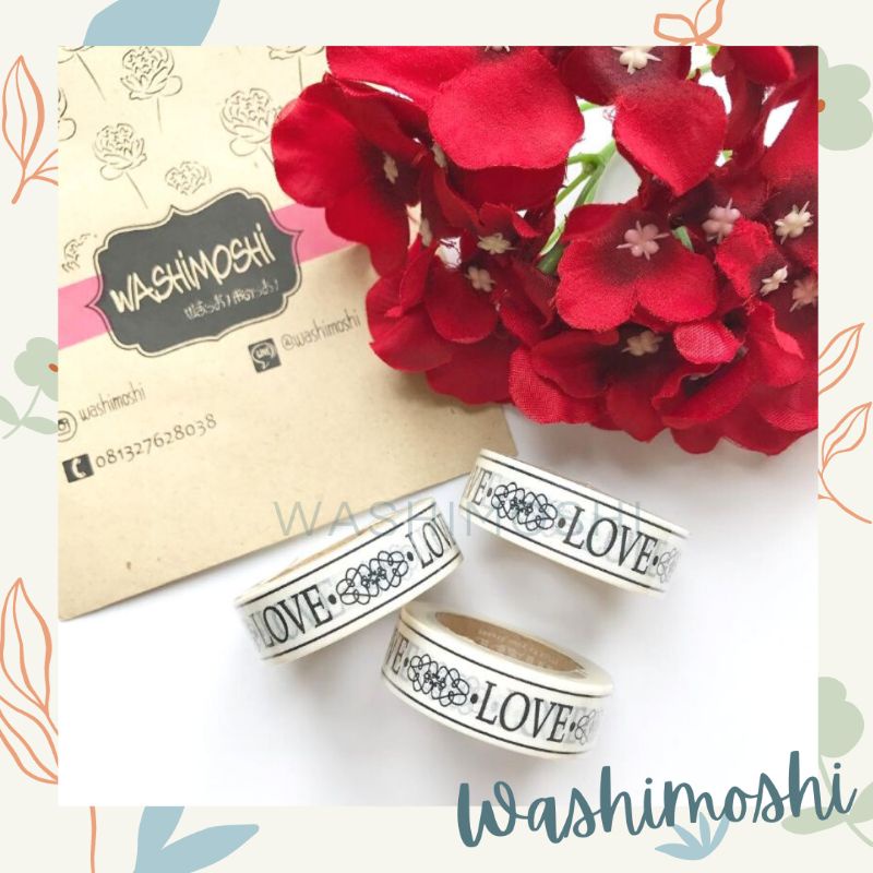 

Washimoshi Masking Washi Tape White Love Design / Washitape Motif Love Putih (10 Meter)