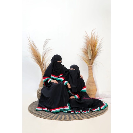 Gamis Set Palestina Model Rempel Gamis+Khimar+Cadar Bahan wolfist Premium