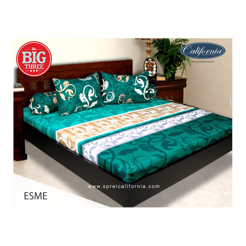 Sprei CALIFORNIA 180x200 / 160x200 motif ESME - King Size 180 Queen 160 - hijau SP CAL