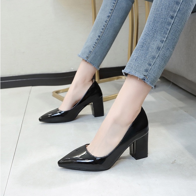 NunuLisaTan - High Heels Pantofel Glossy polos Hak tahu