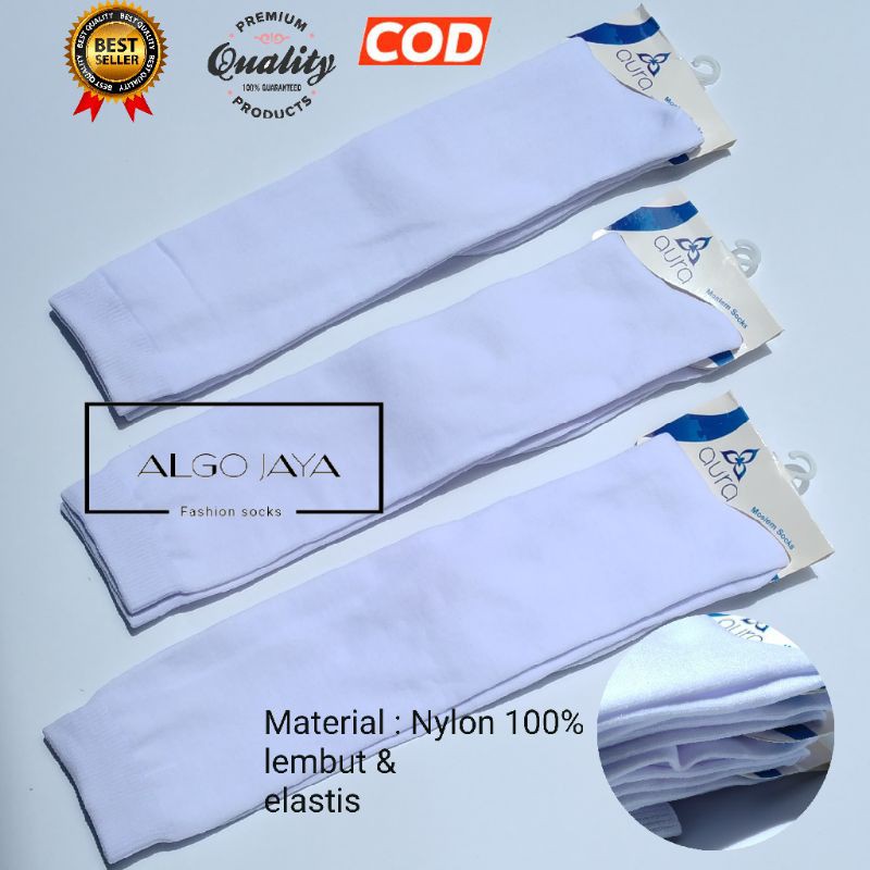 TOKO KL |  kaos kaki putih polos panjang selutut kaos kaki paskibra kaos kaki muslimah bahan nilon lembut