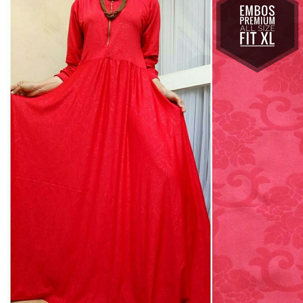 GAMIS JERSEY EMBOSS ALLSIZE FIT XL MERAH CABE