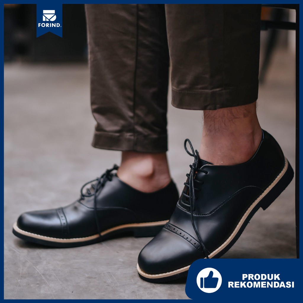 Sepatu Pantofel Klasik Kulit Pria/Cowok/Men Lokal Original Footwear | Oxford Black | FORIND x FSTP