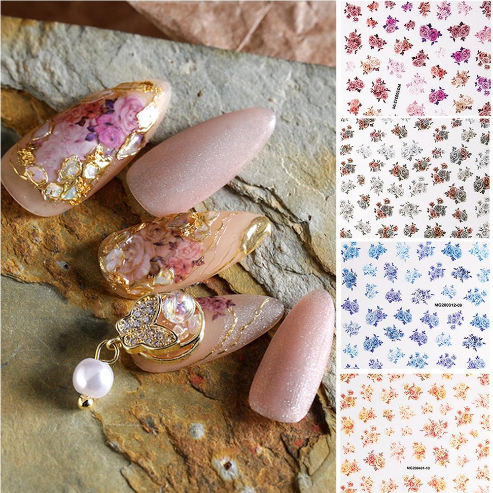 Needway   Stiker Kuku 3D 3D Angel Motif Bunga Floral Nail Foils