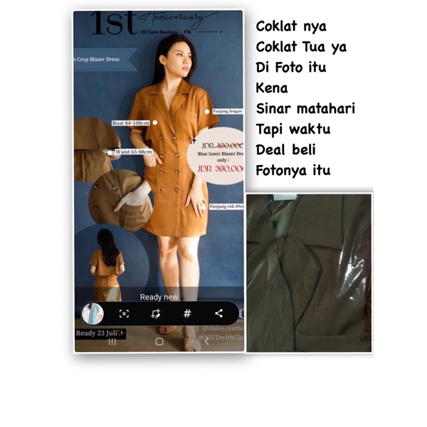 Claire By Cynthia Tan Set Atas Bawah Crop Top Set Crop Blazer Dress Coklat Claire Dadakan