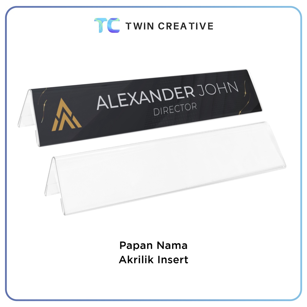 Desk Name Plate Holder Insert Paper Acrylik - Name Tag Meja Akrilik