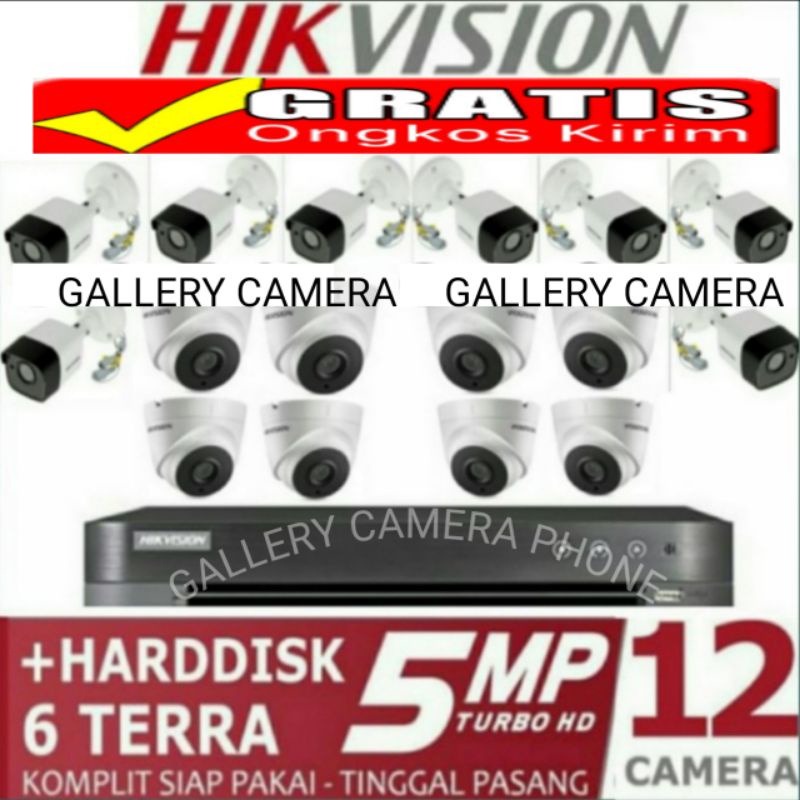 PAKET CCTV HIKVISION 12 CHANNEL 12 KAMERA 5MP 2560P PAKET KOMPLIT+HDD 6TB