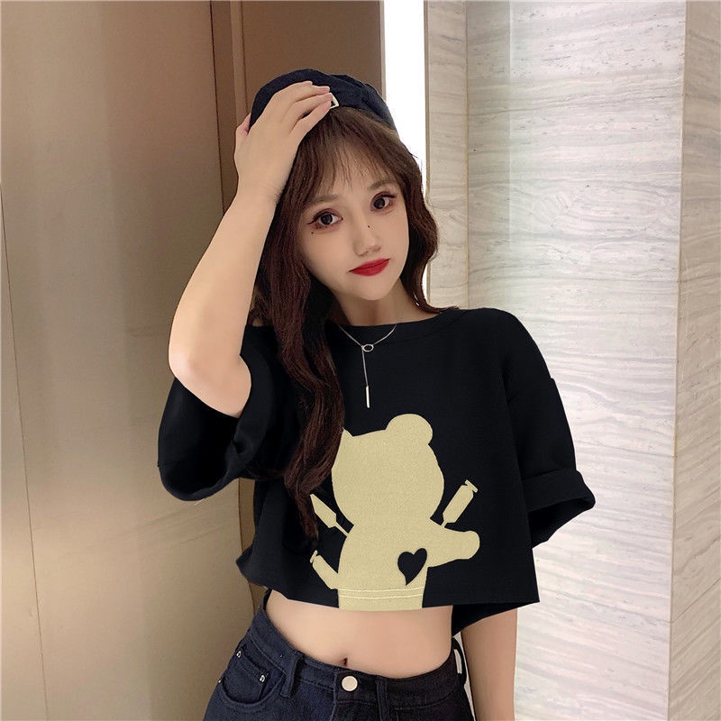 [littlecrab] Kaos Crop Jerry Love Atasan Wanita Trend Kekinian Croptop Oversize Mouse Tikus Suntik Lucu Korean Style