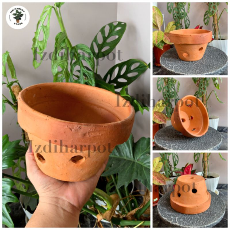 pot bunga tanaman anggrek tanah liat terracotta - POT ANGGREK TANAH