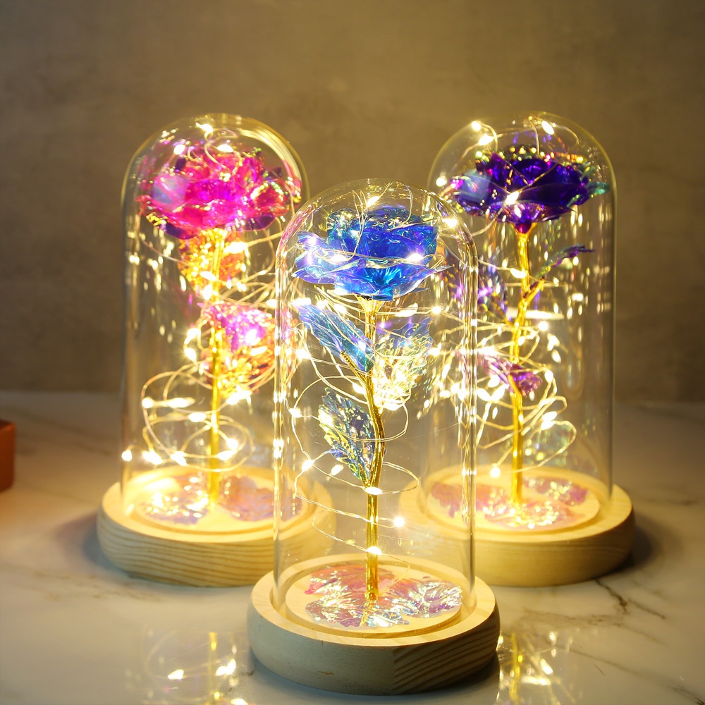 Lampu Hias LED Bunga Mawar Dekorasi Beauty And The Beast Rose Glass Dome | Pajangan Kado Valentine Hiasan Ruangan Kamar