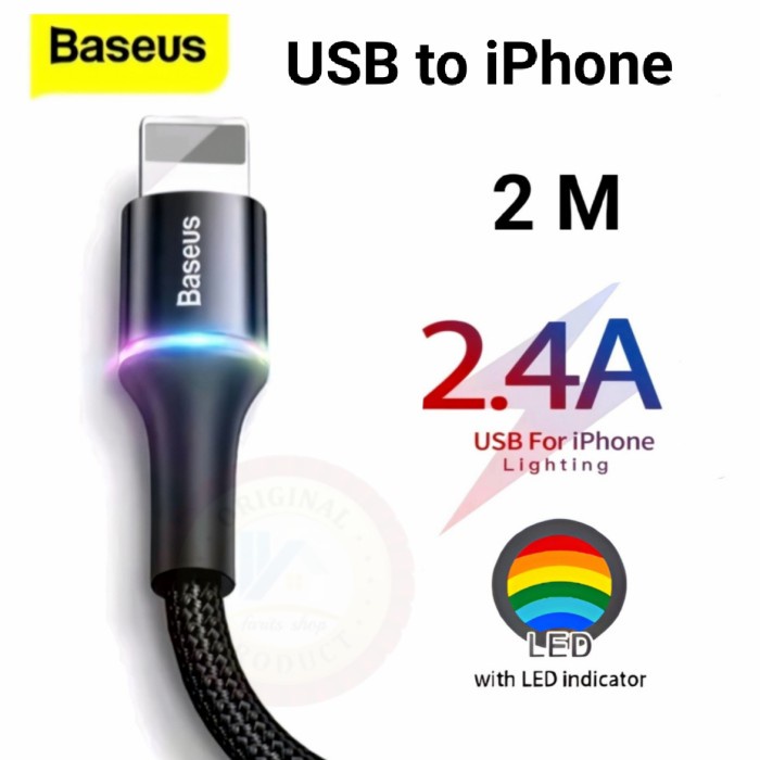 BASEUS KABEL DATA LED IPHONE FAST CHARGING 2 M