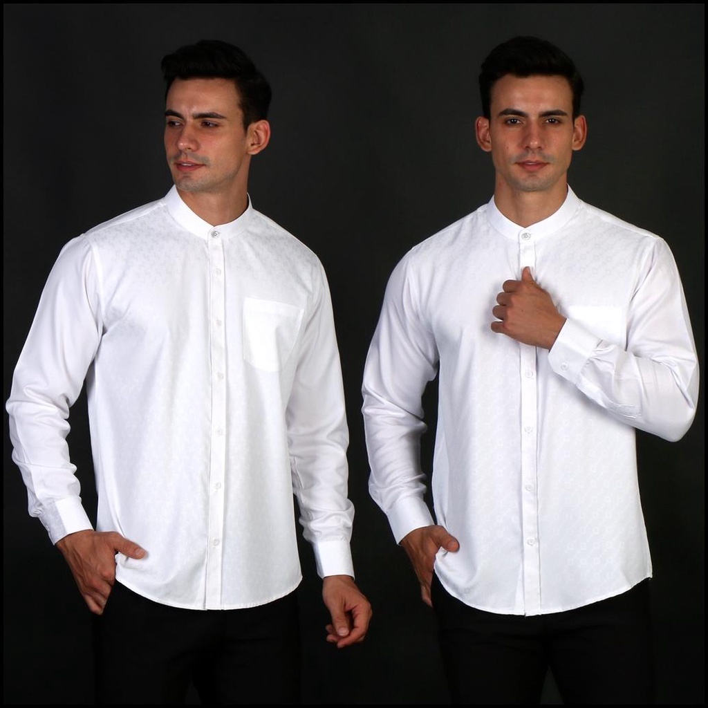 Casella Baju Koko Pria Lengan Panjang Putih Motif Elegan | Baju Koko Putih Lengan Panjang