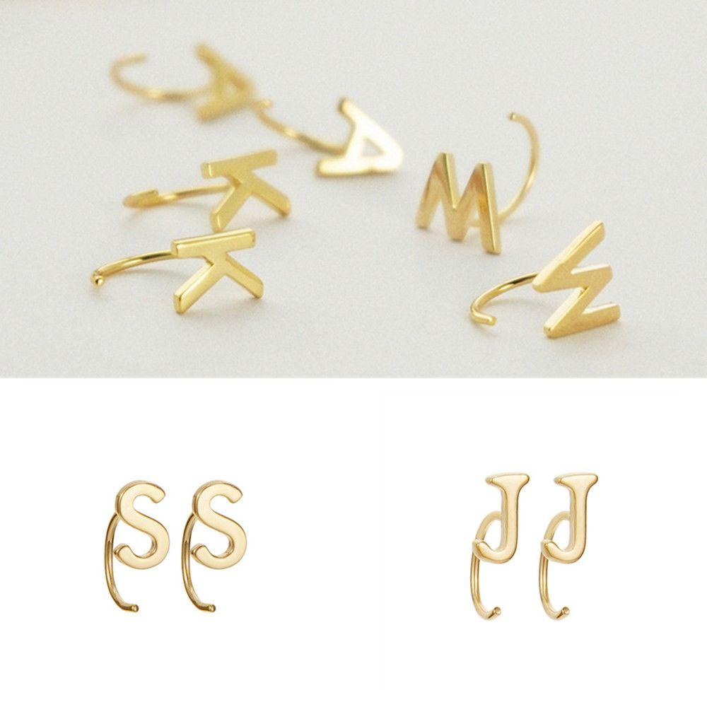 Solighter Stud Earrings DIY Kepribadian Mungil A-Z Huruf Tembaga Anting Nama Sederhana