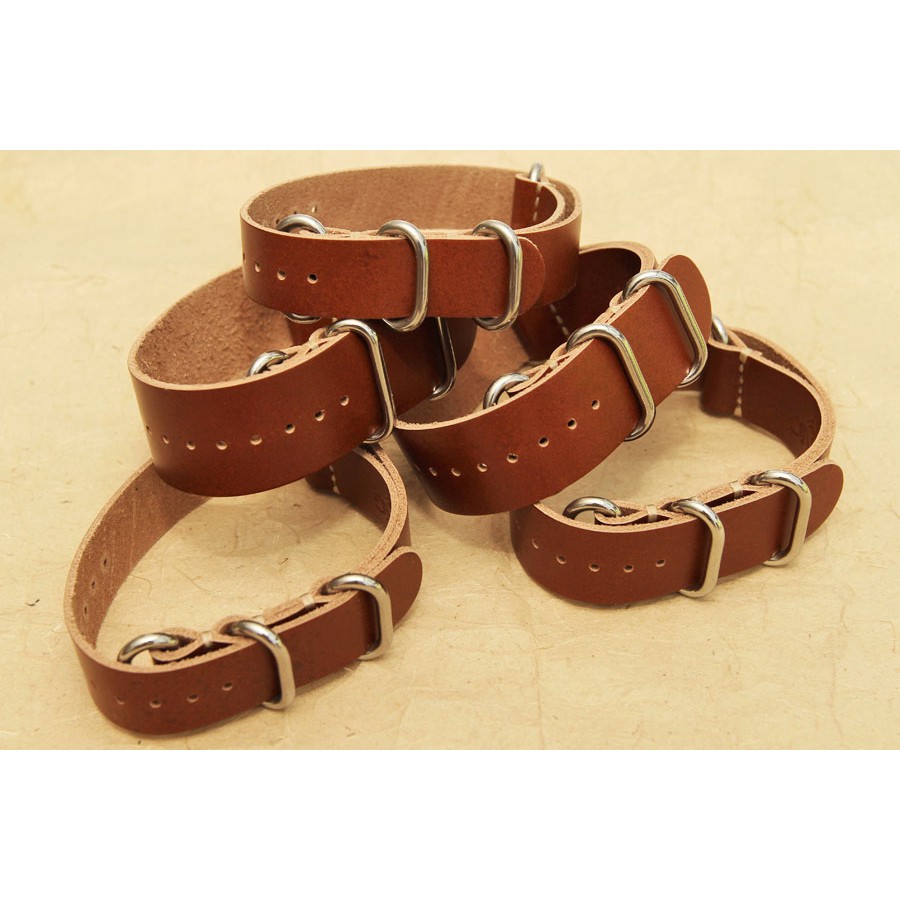 Zulu Reddish Brown : Handmade Nato Zulu Vintage Leather Strap 18mm 20mm 22mm 24mm 26mm