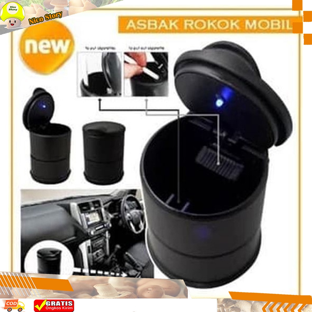 (NCS) Asbak Rokok Mobil Led Postable Hitam Polos Car Ashtray Tempat Abu Rokok