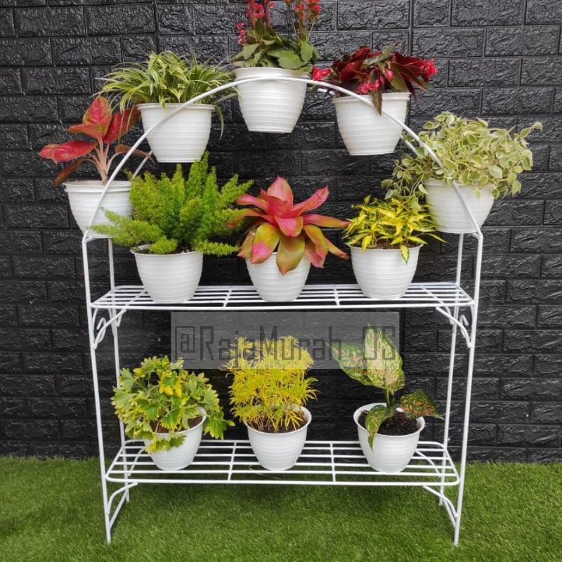 RAK BUNGA BESI MINIMALIS +12 DUDUKAN POT BUNGA / STANDING POT TANAMAN HIAS AGLONEMA