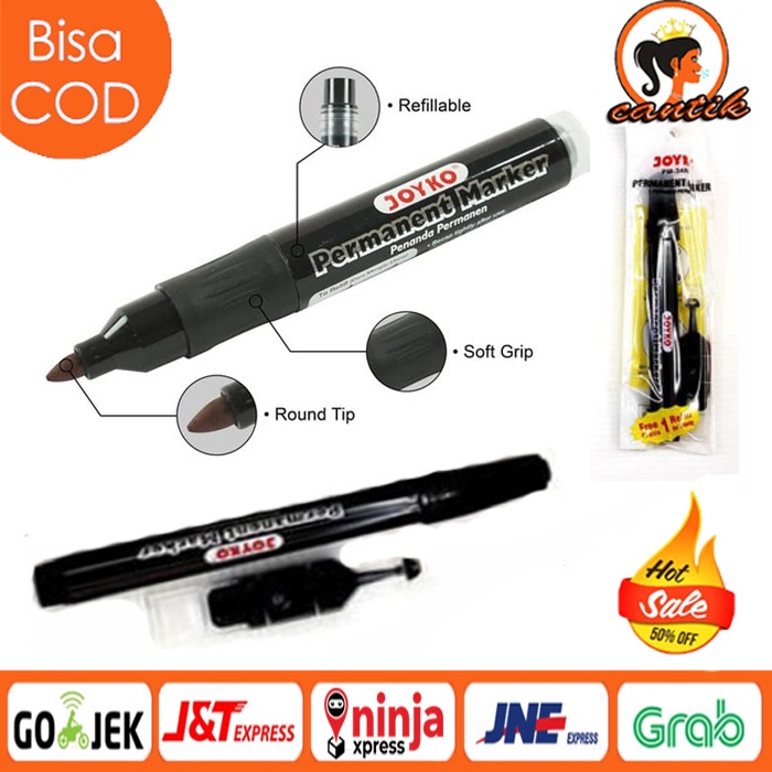 [BISA COD] SPIDOL HITAM PERMANENT JOYCO + FREE REFILL / SPIDOL PERMANENT MARKER PM-34F