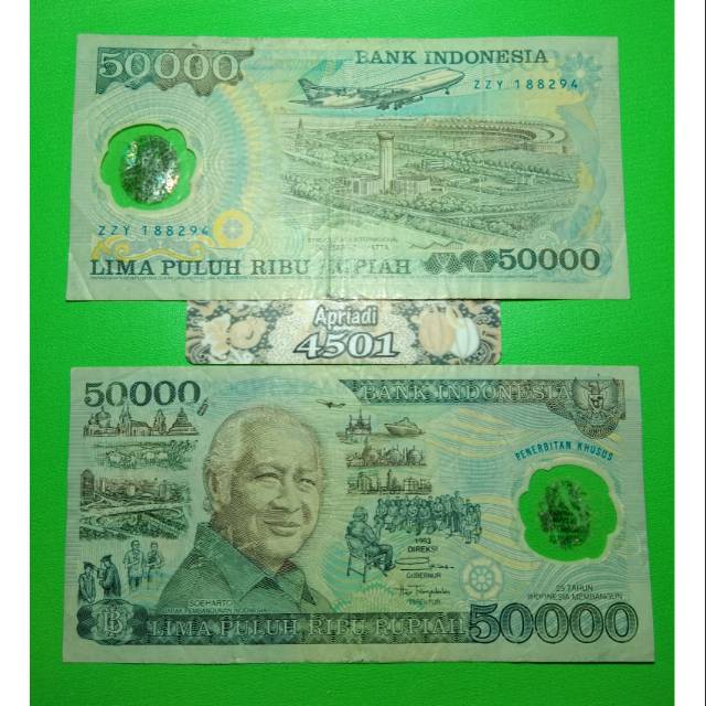 UK033 UANG KUNO ASLI 50000 RUPIAH SOEHARTA / SUHARTO POLYMER TAHUN 1993 UANG PLASTIK LAMA #vf-